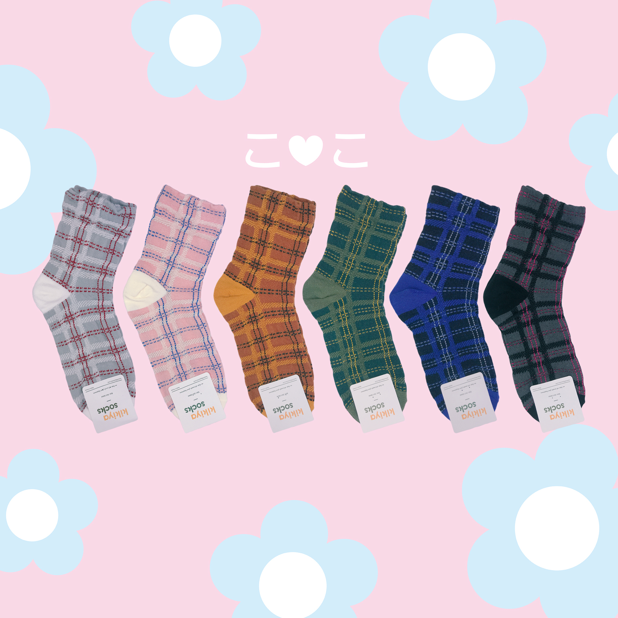 正韓細條格子泡泡襪子