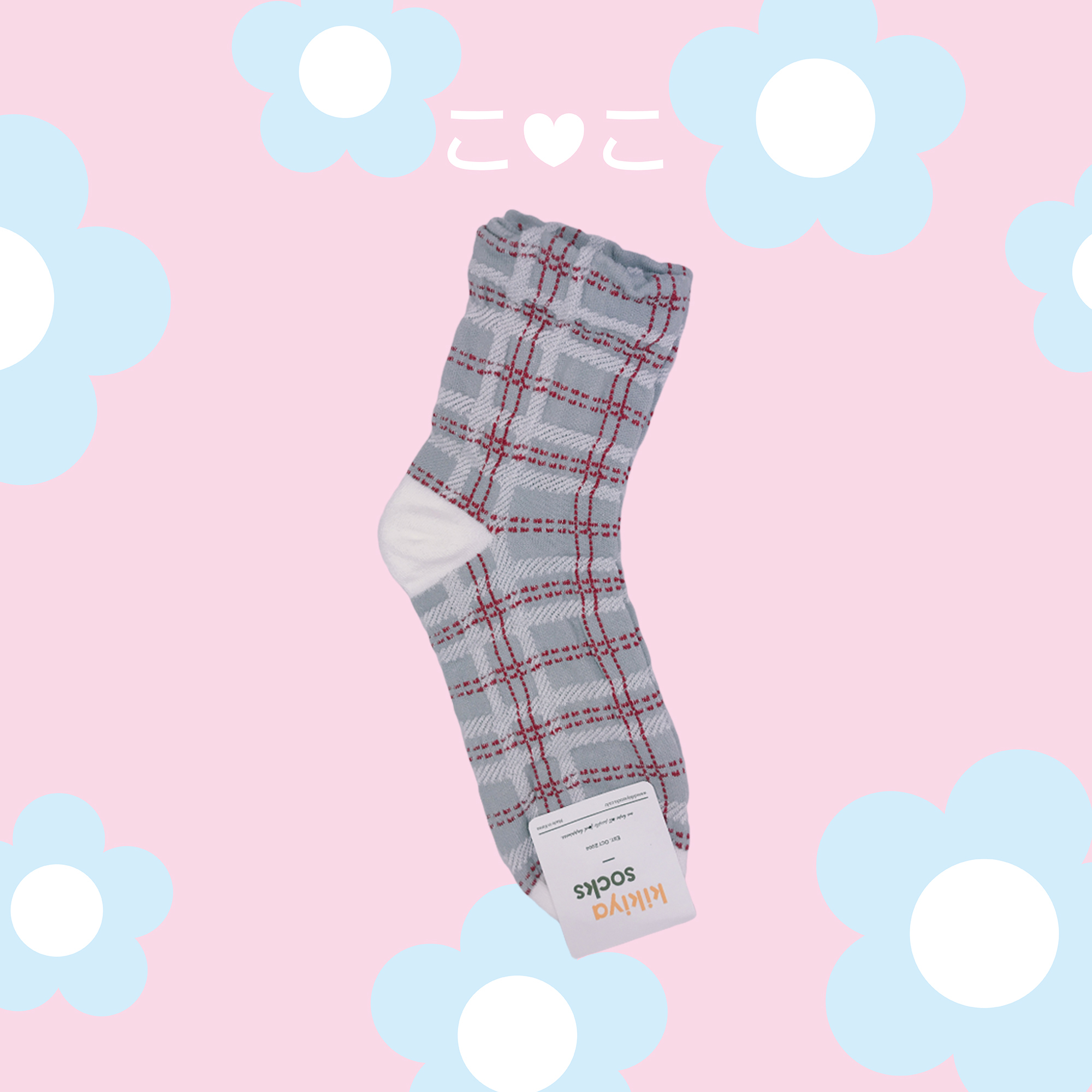 正韓細條格子泡泡襪子