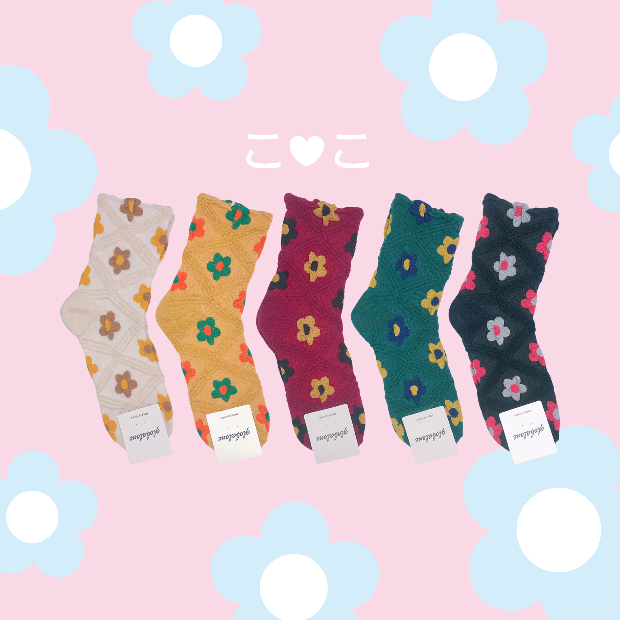 正韓菱形格花花泡泡襪子