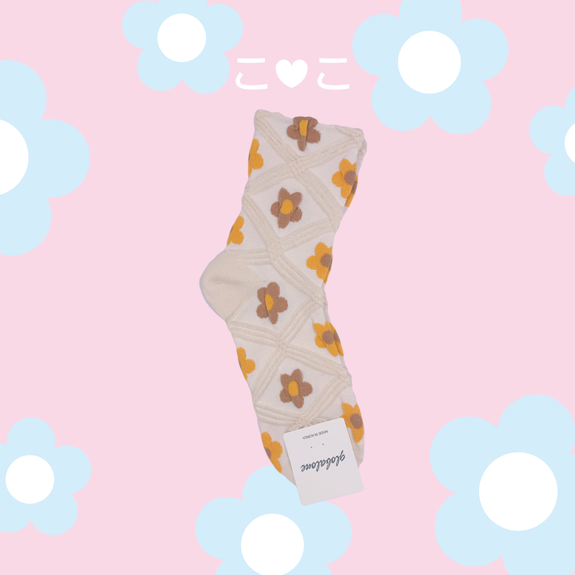 正韓菱形格花花泡泡襪子