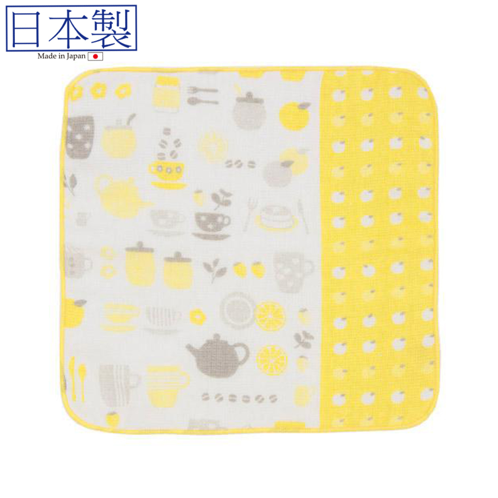 日式七曜ガ紗巾拼毛巾 (黃色) 23x23 (日本製)