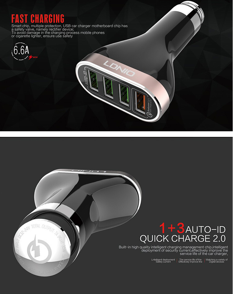 LDNIO 4USB 6.6A 快充車載充電器