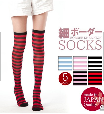 日本橫間纖瘦過膝長襪，細橫間更顯纖瘦，日本製造，5色選擇