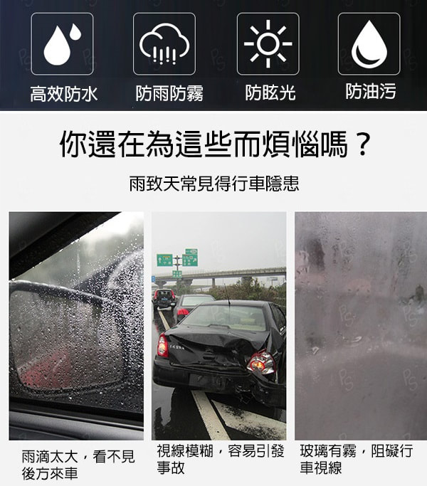 汽車後視鏡防雨防霧防眩光貼膜(2對)