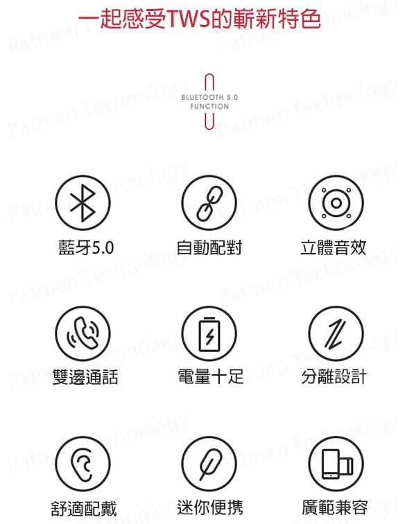 CRSCN - TWS 藍牙 5.0 無線耳機連充電倉(5色)