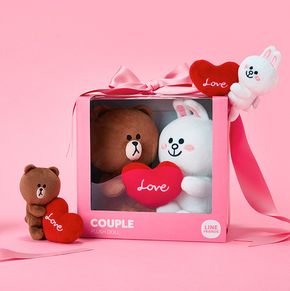 Line Friends 熊大可妮兔愛心情侶毛絨公仔