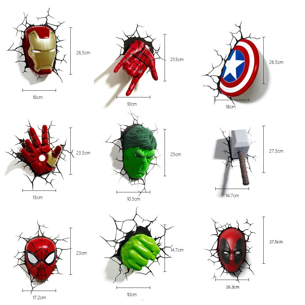 Avengers Marvel 英雄聯盟3D 裂紋 LED 無線牆燈