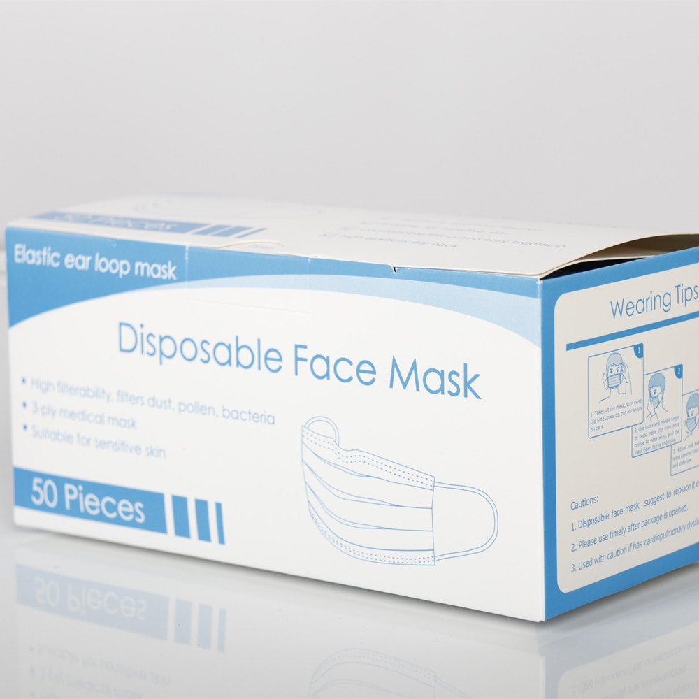 BFE99% PFE93% 三層成人口罩50個(非獨立包裝) Disposable 3 ply non-woven face mask with earloop