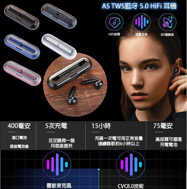 AS TWS藍牙 5.0 HiFi 耳機
