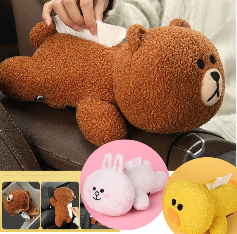 LINE Friends 車用掛帶紙巾收納公仔