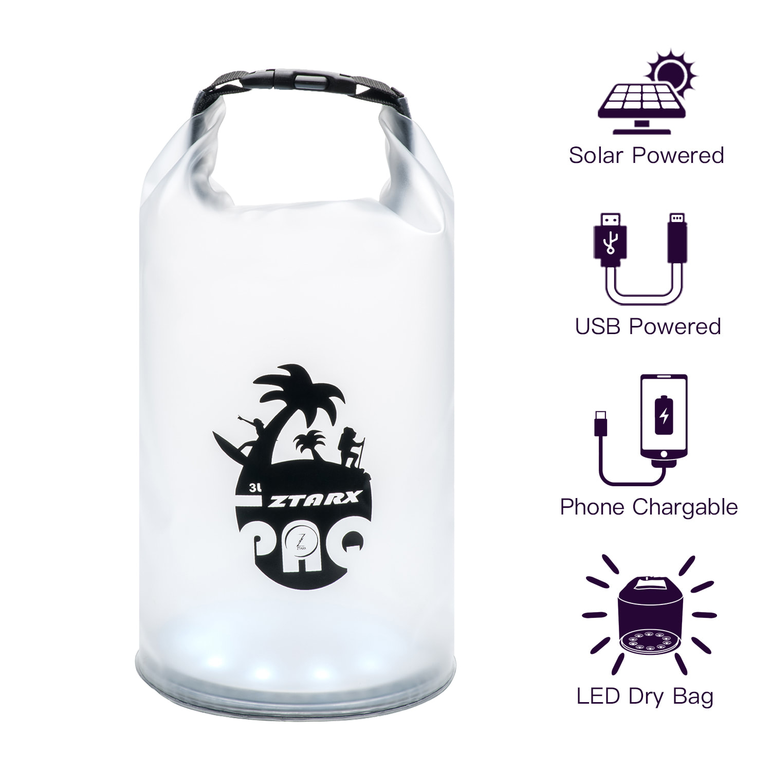 ZTARX 3L 太陽能充電LED燈防水袋