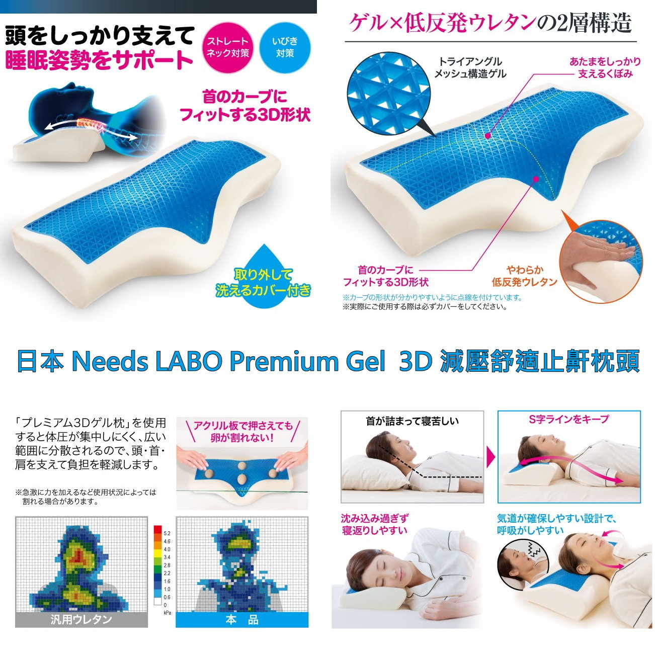日本 Needs LABO Premium Gel 3D 減壓舒適止鼾枕頭