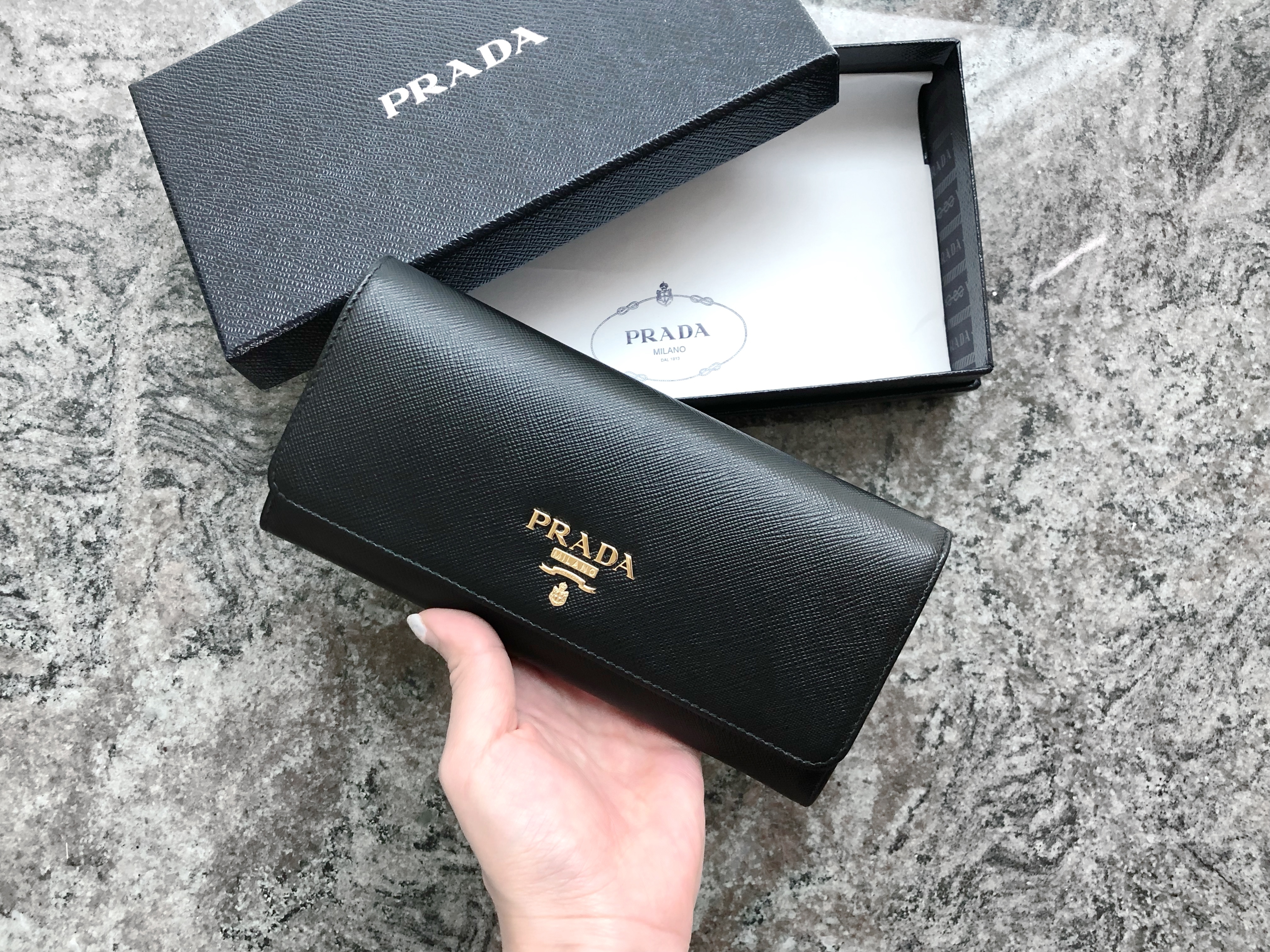 PRADA Saffiano Leather Long Flap wallet