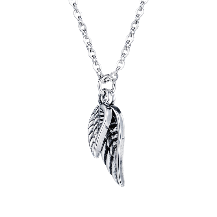 白鋼項鍊，男士項鍊 天使的雙翼；刻畫細膩羽毛線條（1131）