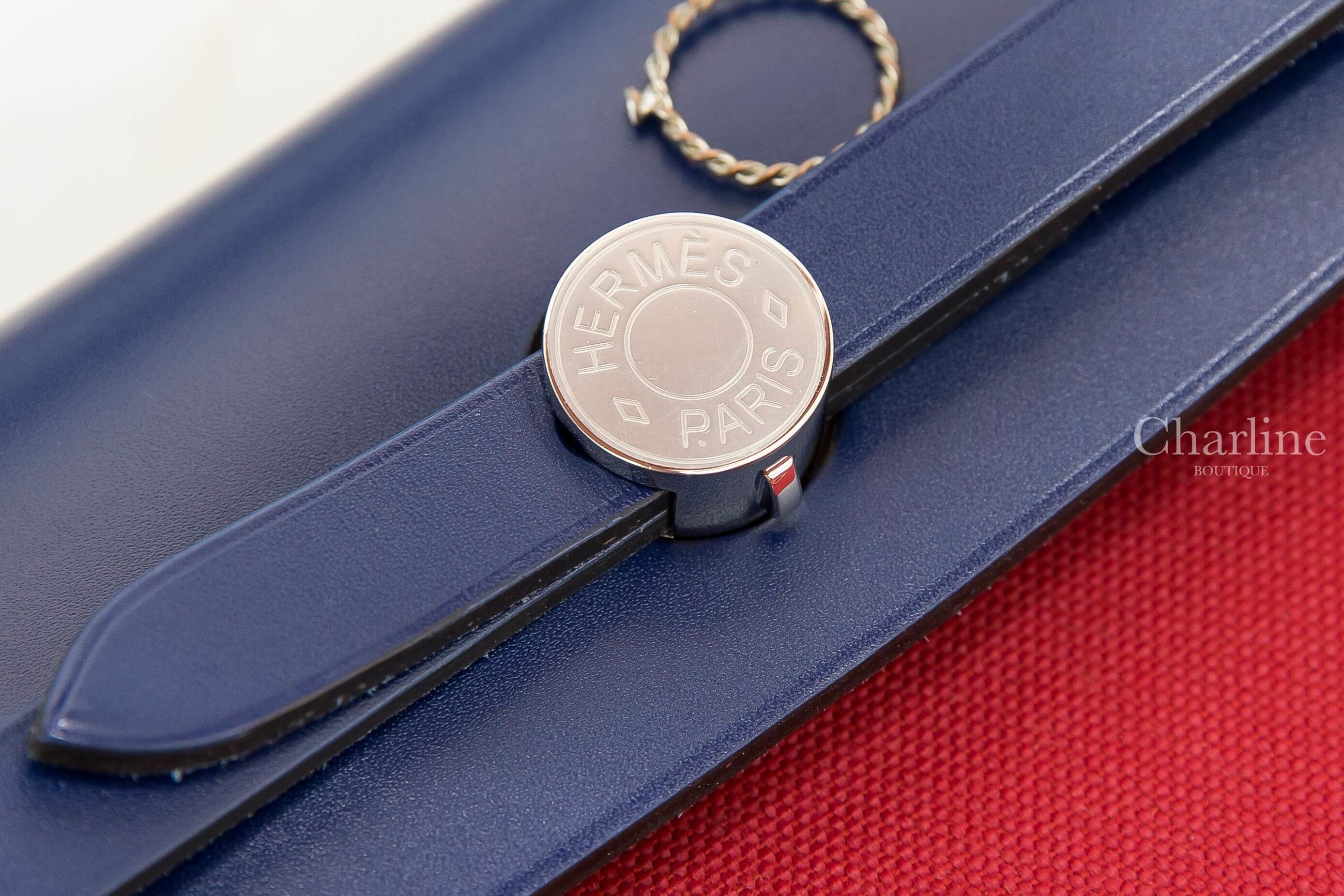 Hermès Herbag Zip 31cm Retourne K1 Rouge Grenat / 73 Bleu Saphir Toile Militaire / Vache Hunter 石榴紅拼寶石藍銀釦手提肩背包