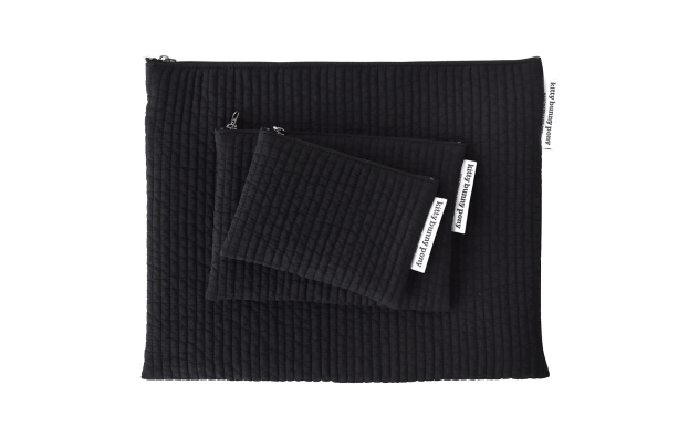 kbp Quilting Black Pouch（黑色夾層車線圖案）小布包一套（中、小型各一個）