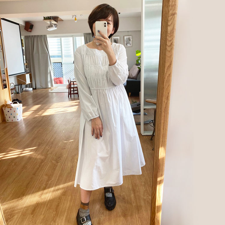 雨光海洋細皺長洋裝-光雨