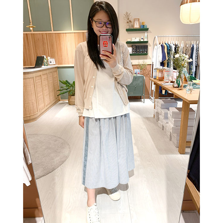 風和日麗藍白條紋中長裙