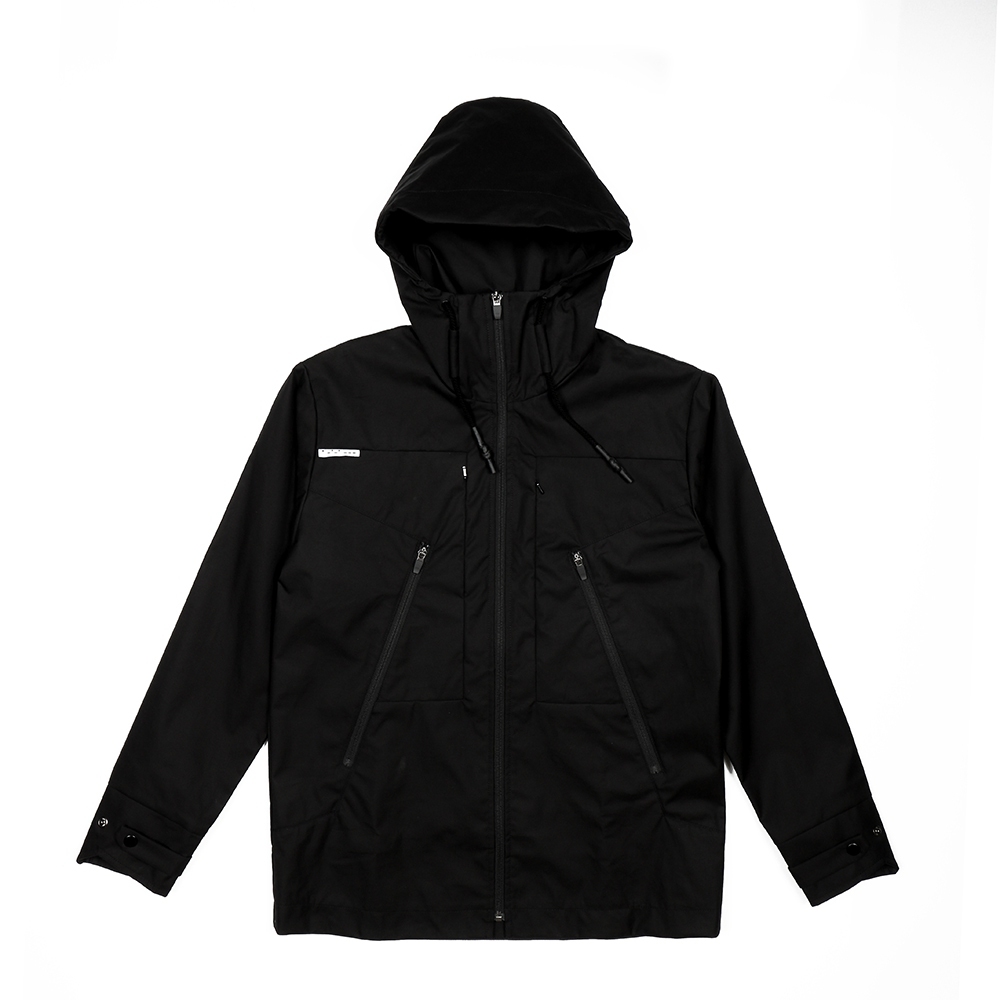 防水六角括號連帽外套 - 黑 (Xpore)