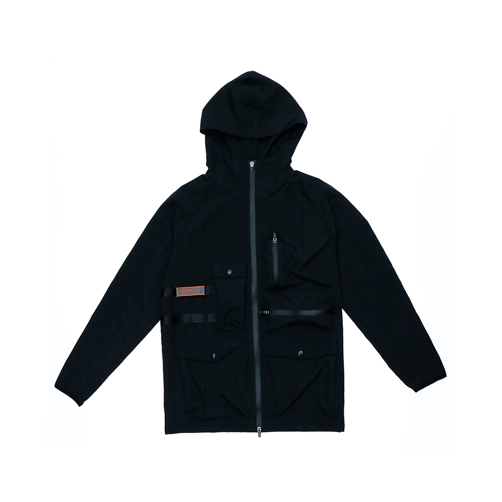 立體多袋連帽外套 - 黑