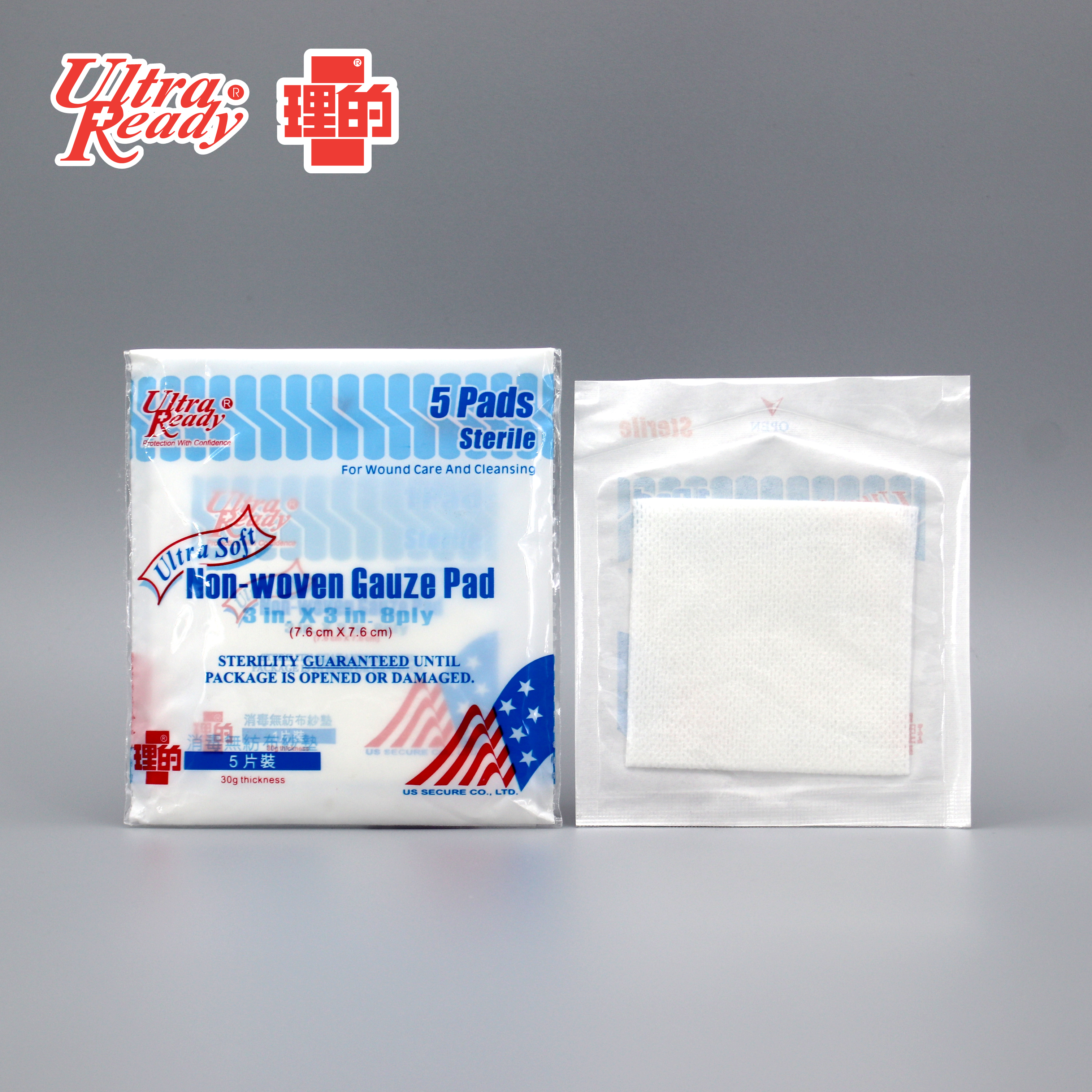 理的 - 消毒無紡布紗墊 3" (7.6 x 7.6cm) 5 片獨立包裝