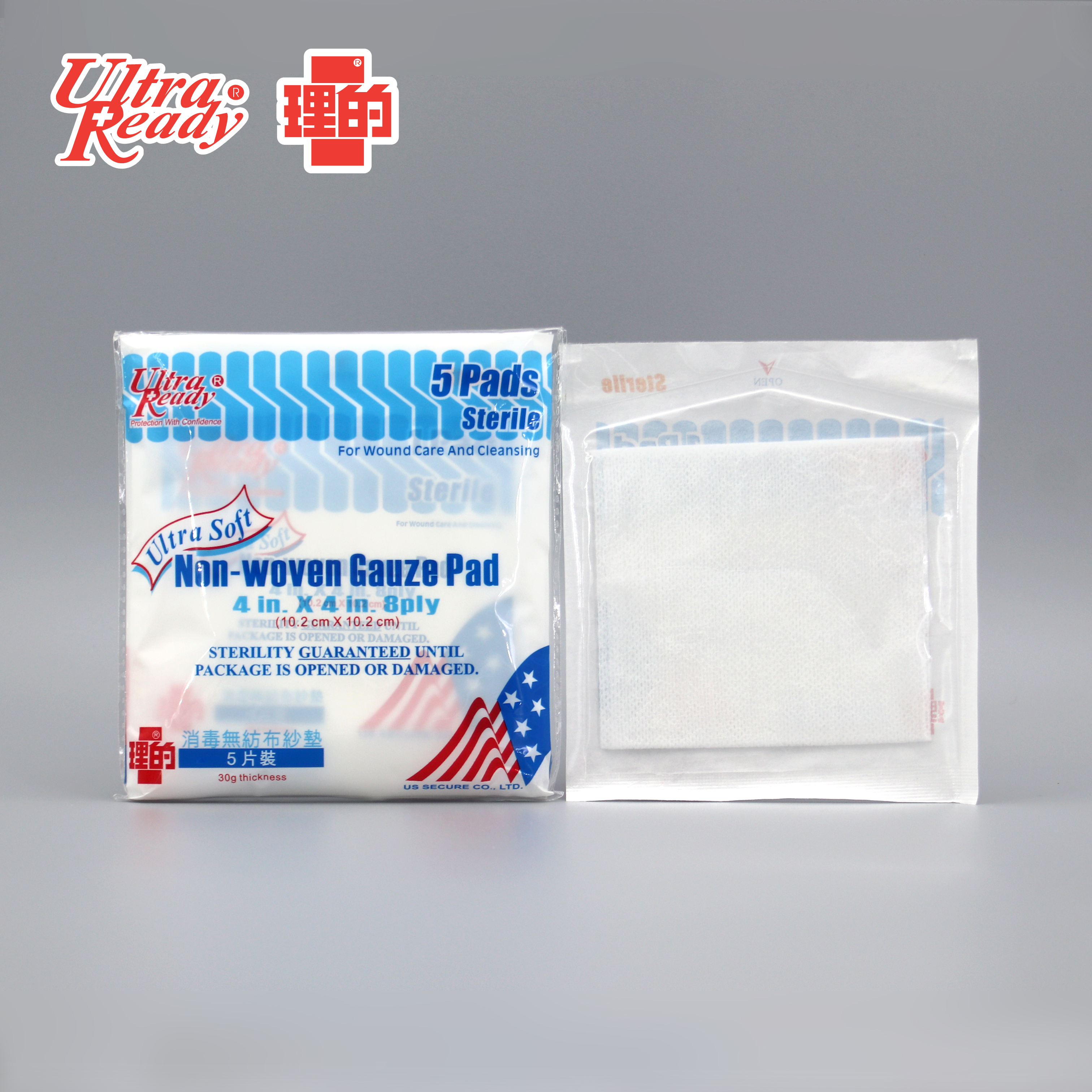 理的 - 消毒無紡布紗墊 4" (10.2 x 10.2cm) 5 片獨立包裝