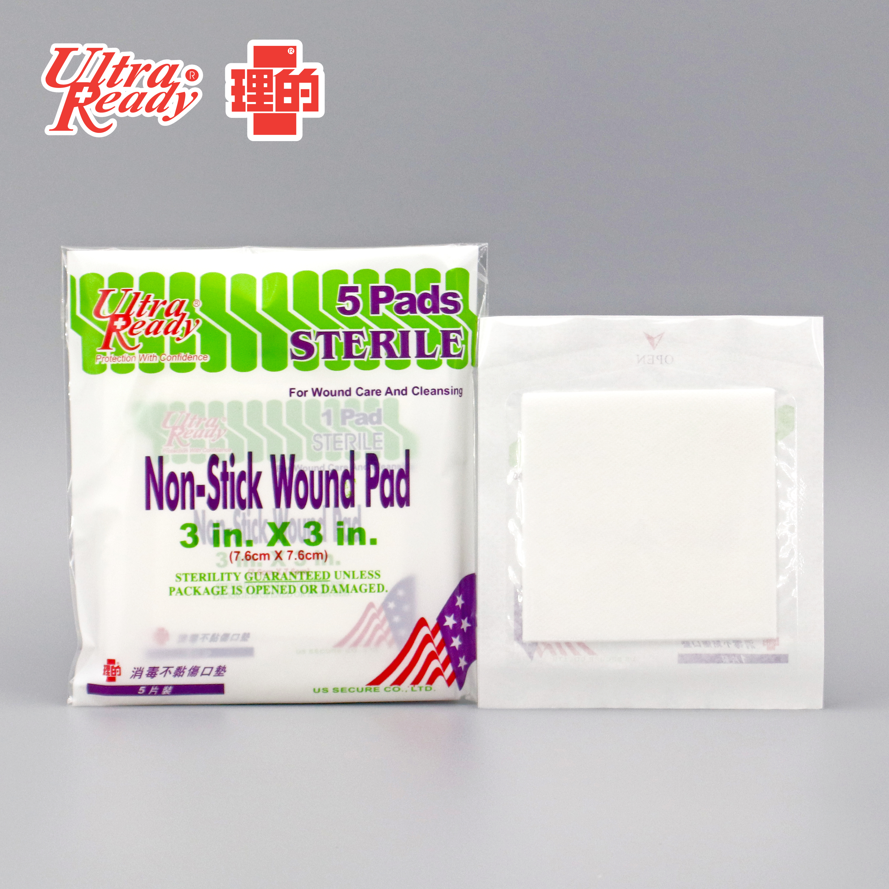 理的 - 消毒不黏貼傷口墊 3" (7.6cm x 7.6cm) 5 片獨立包裝