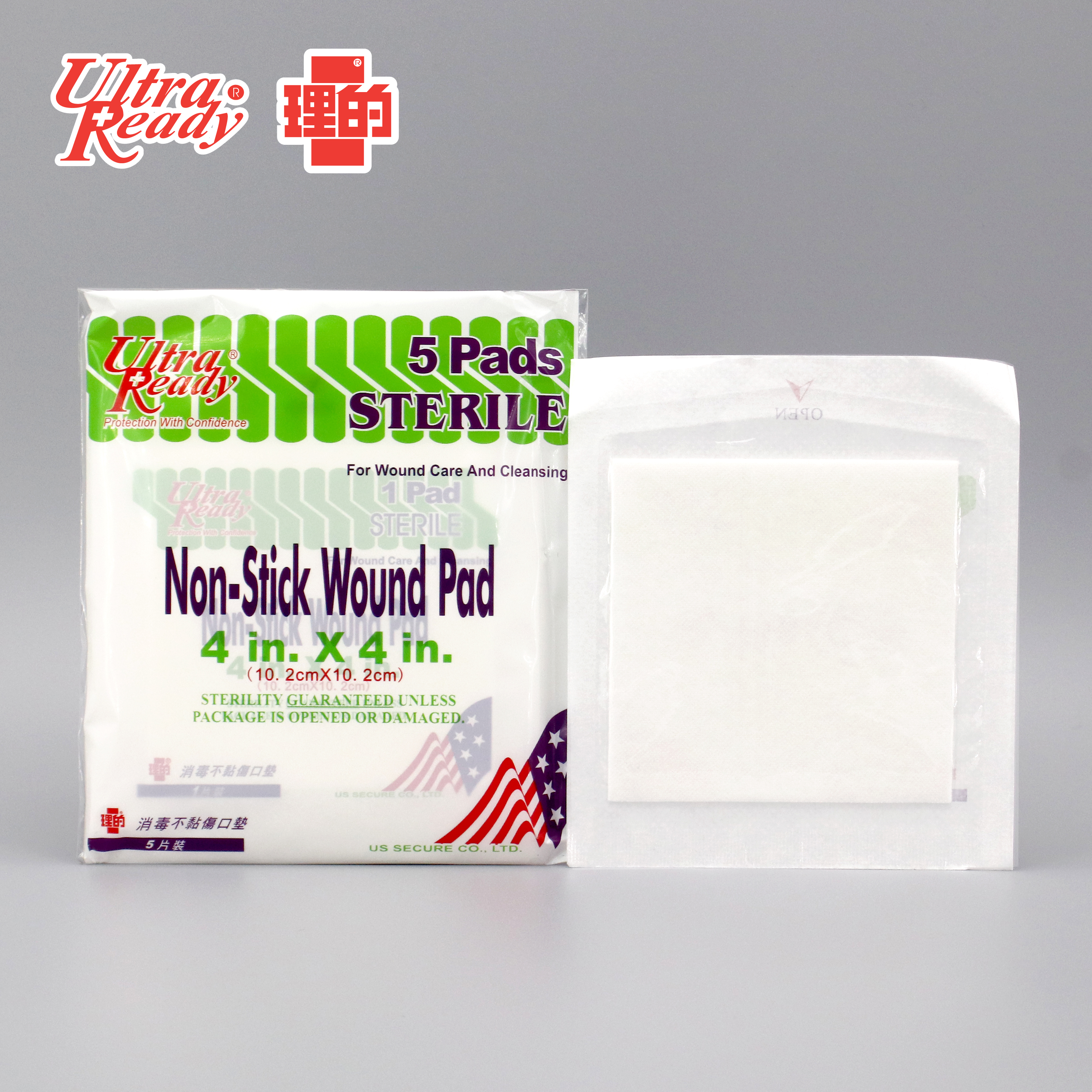 理的 - 消毒不黏貼傷口墊 4" (10.2cm x 10.2cm) 5片獨立包裝