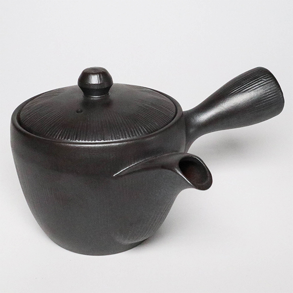 【萬古燒】千筋釉黑 橫手急須0.35L