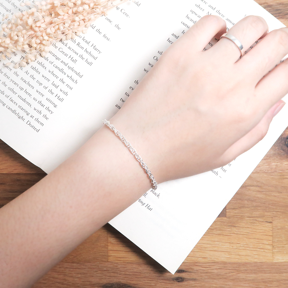 雙扣圓圈手鍊(3.0mm中細鍊) 925純銀刻字手鍊