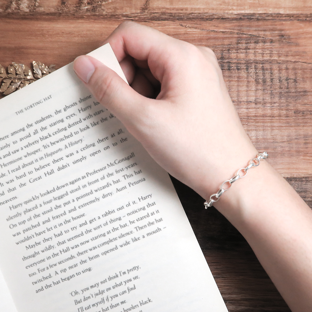 寬版橢圓手鍊 (5.0mm寬鍊)  925純銀刻字手鍊