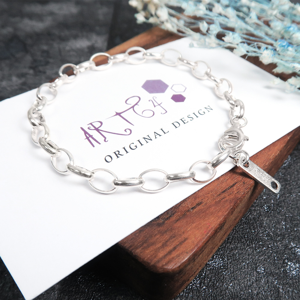 寬版橢圓手鍊 (5.0mm寬鍊)  925純銀刻字手鍊