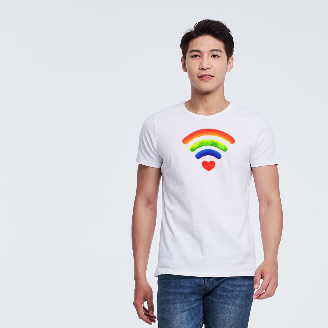 愛的信號 短袖 蜜桃棉 男T 白色