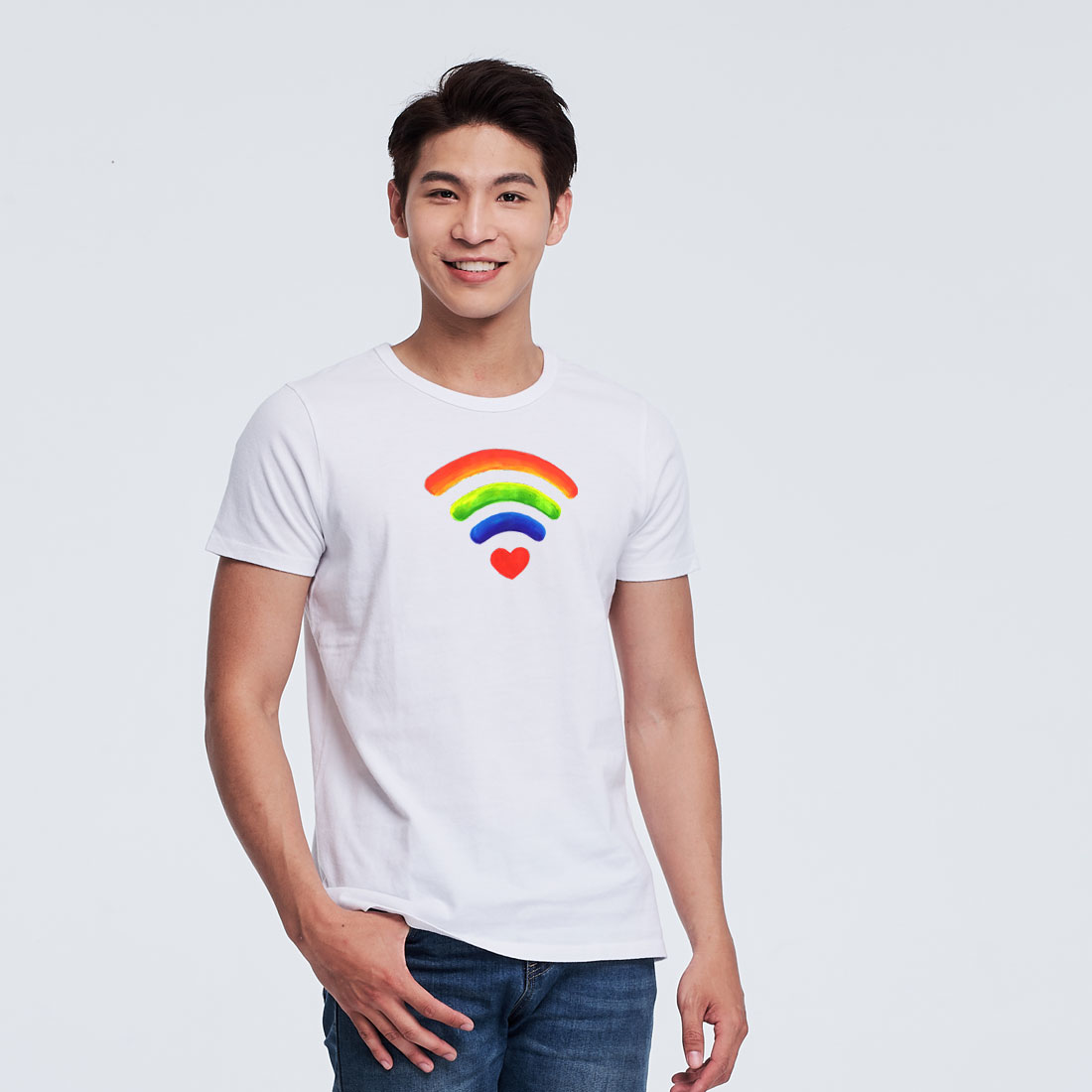 愛的信號 短袖 蜜桃棉 男T 白色