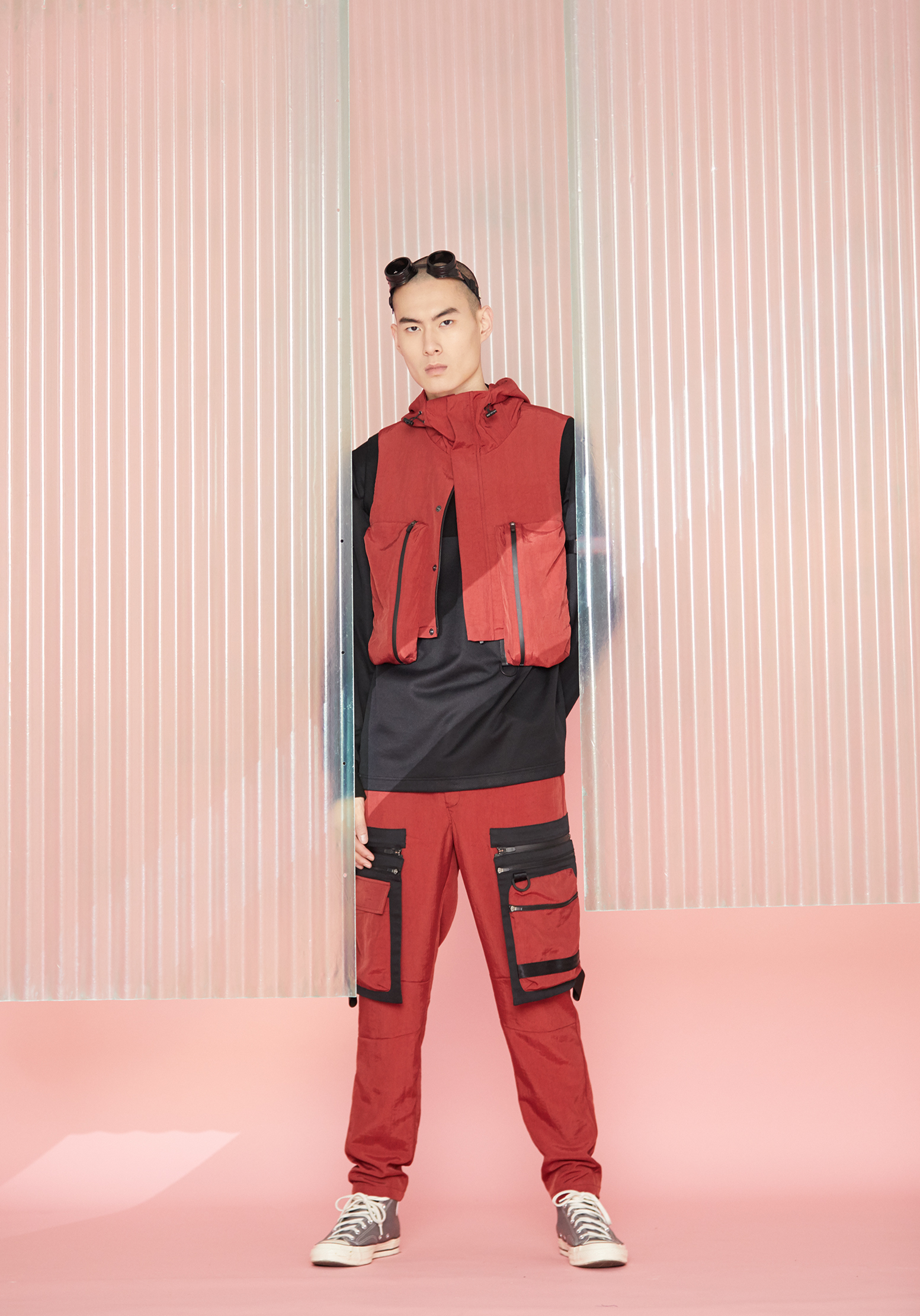 拆卸口袋防潑水長褲 - 赭紅