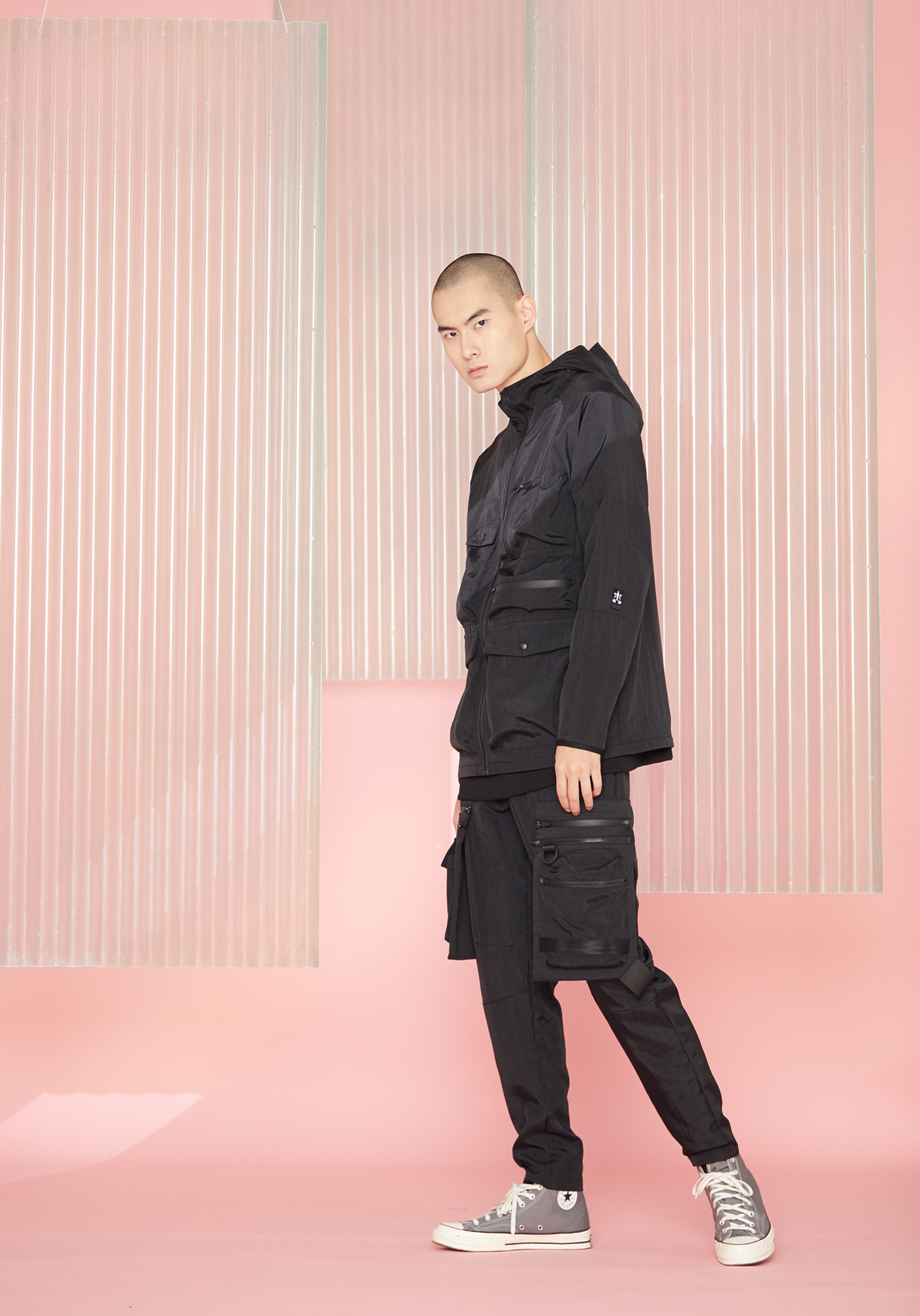 拆卸口袋防潑水長褲 - 黑