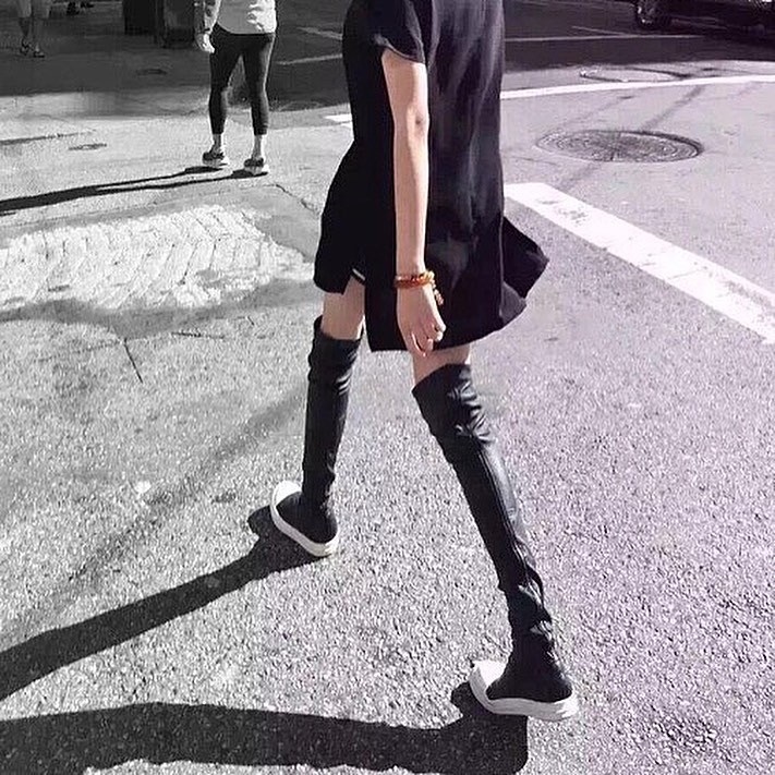 經典折扣 Rick Owens 主線 過膝 羊皮 襪套 襪靴