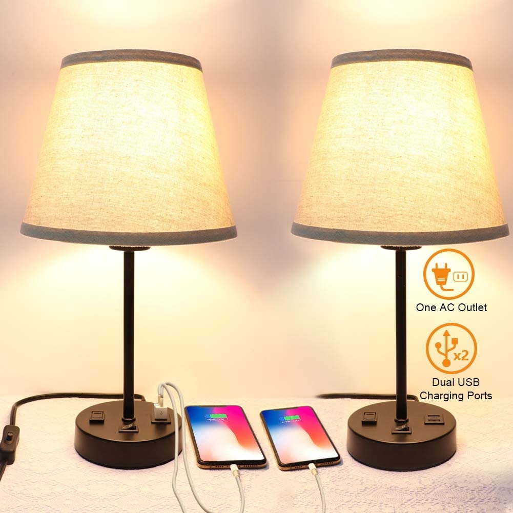USB Table Lamp Set of 2, Litupu Bedside Nightstand
