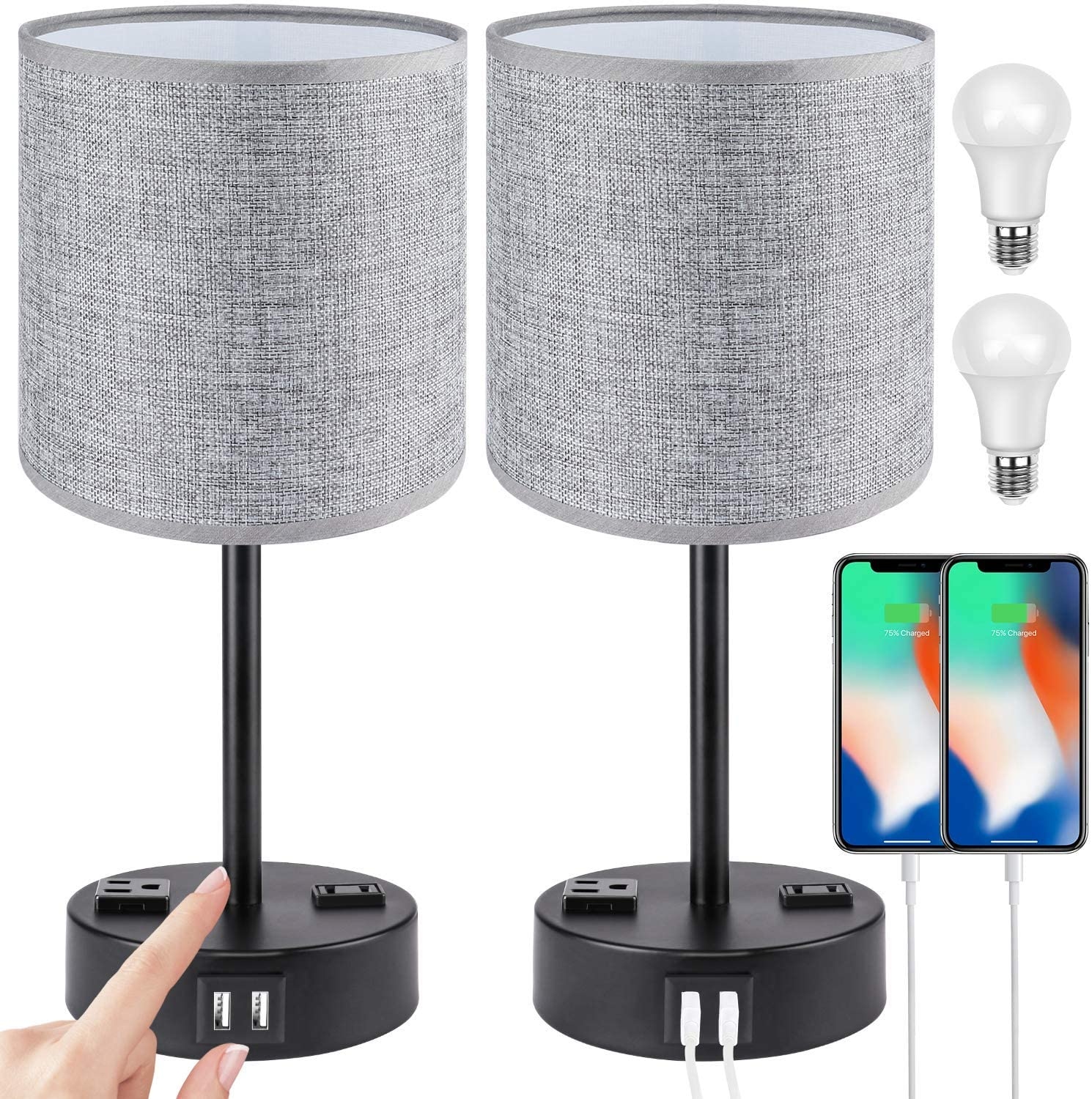 Touch Control USB Table Lamp Set of 2, Litupu 3 Way