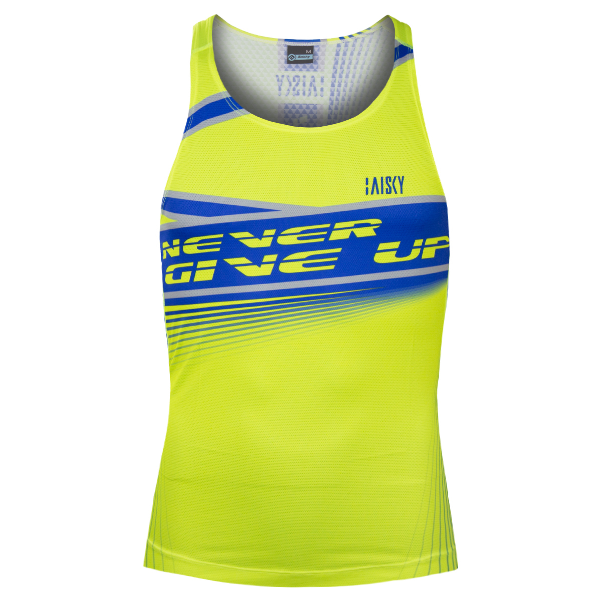男款慢跑背心 Never give up 螢光黃