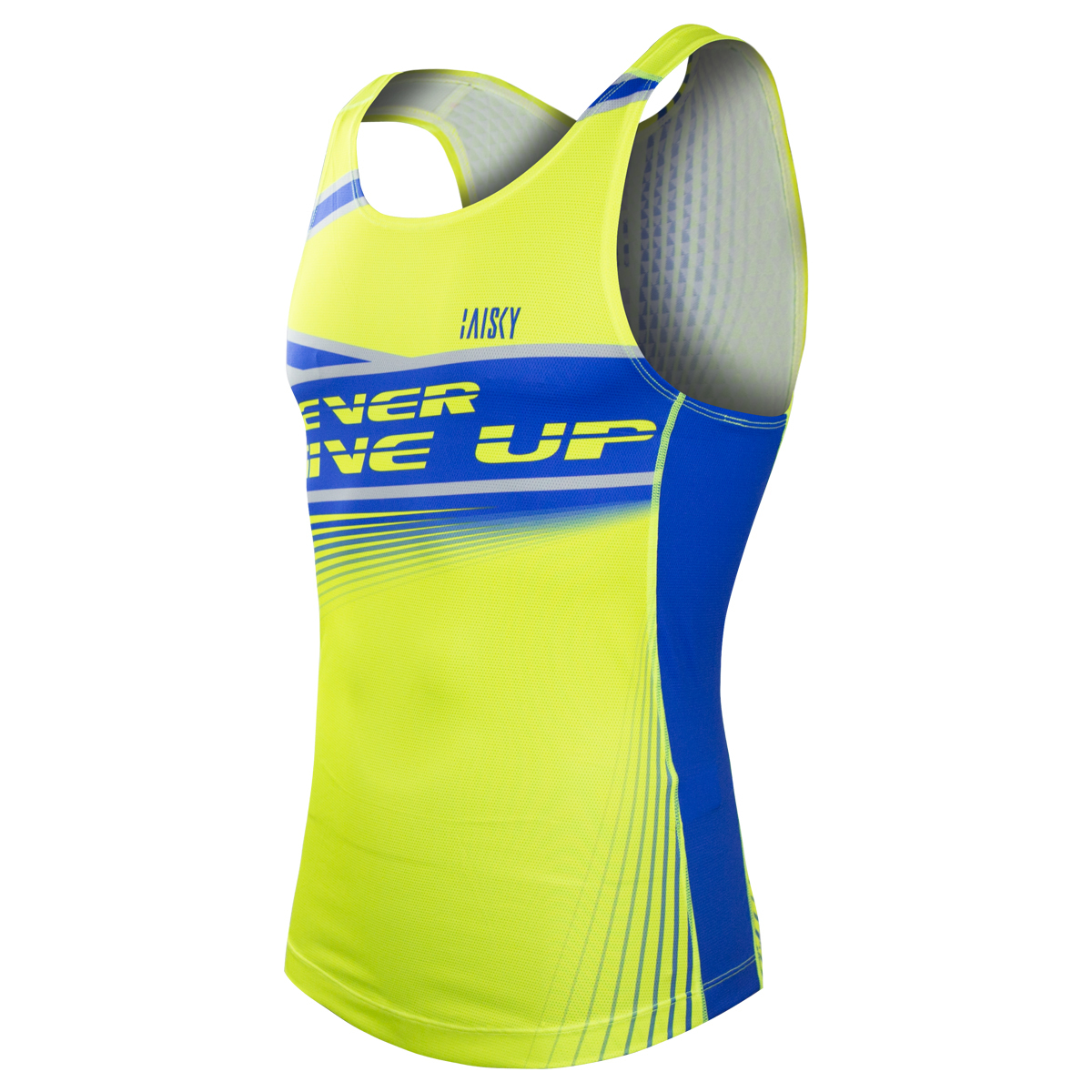 男款慢跑背心 Never give up 螢光黃