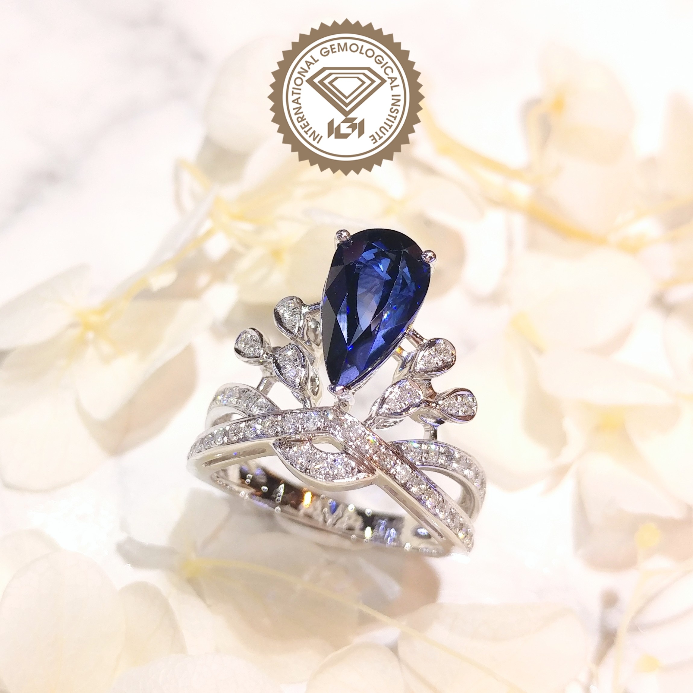 18K White Gold 3.06ct Sapphire and Diamond Ring