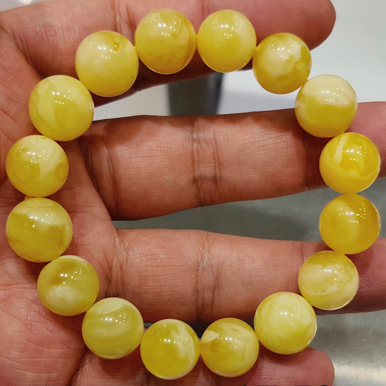 天然原礦俄料白花蜜蠟手串（12+mm）