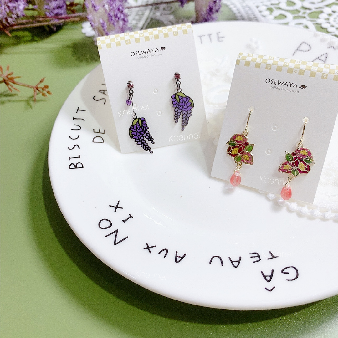 [日本制] 山茶花/紫樹藤耳環