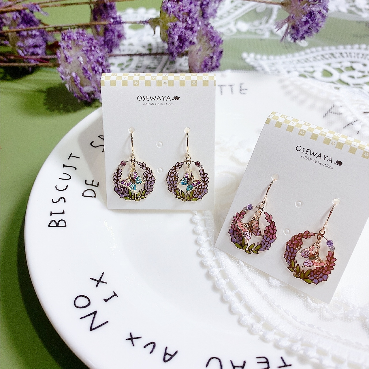 [日本制] 蝴蝶與紫樹藤耳環(防敏感)