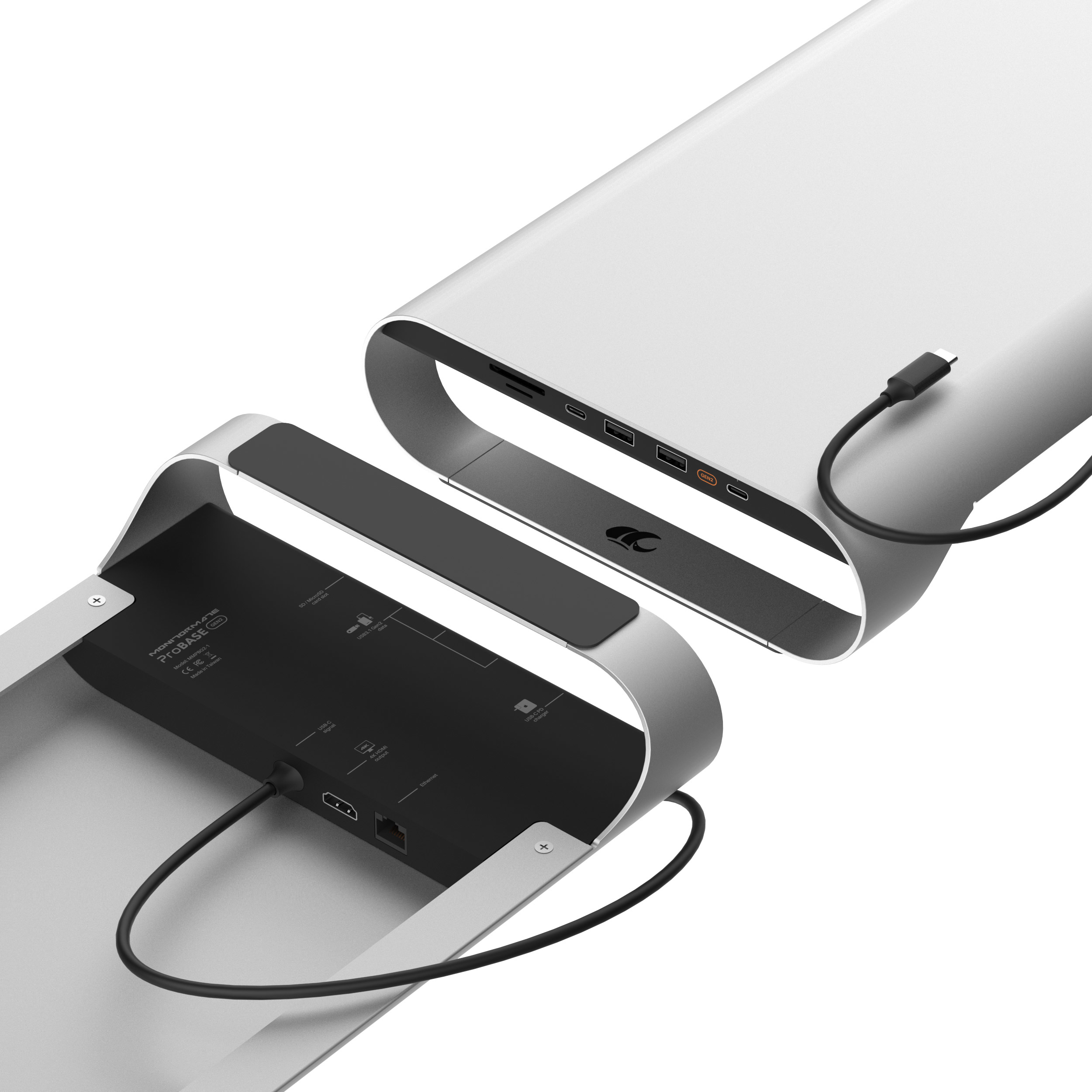 ProBASE Gen2 多功能USB-C 10Gbps 極速螢幕架 鋁製 for MacBook/ Mac (北歐銀)｜【4K高畫質| M1/M2適用】