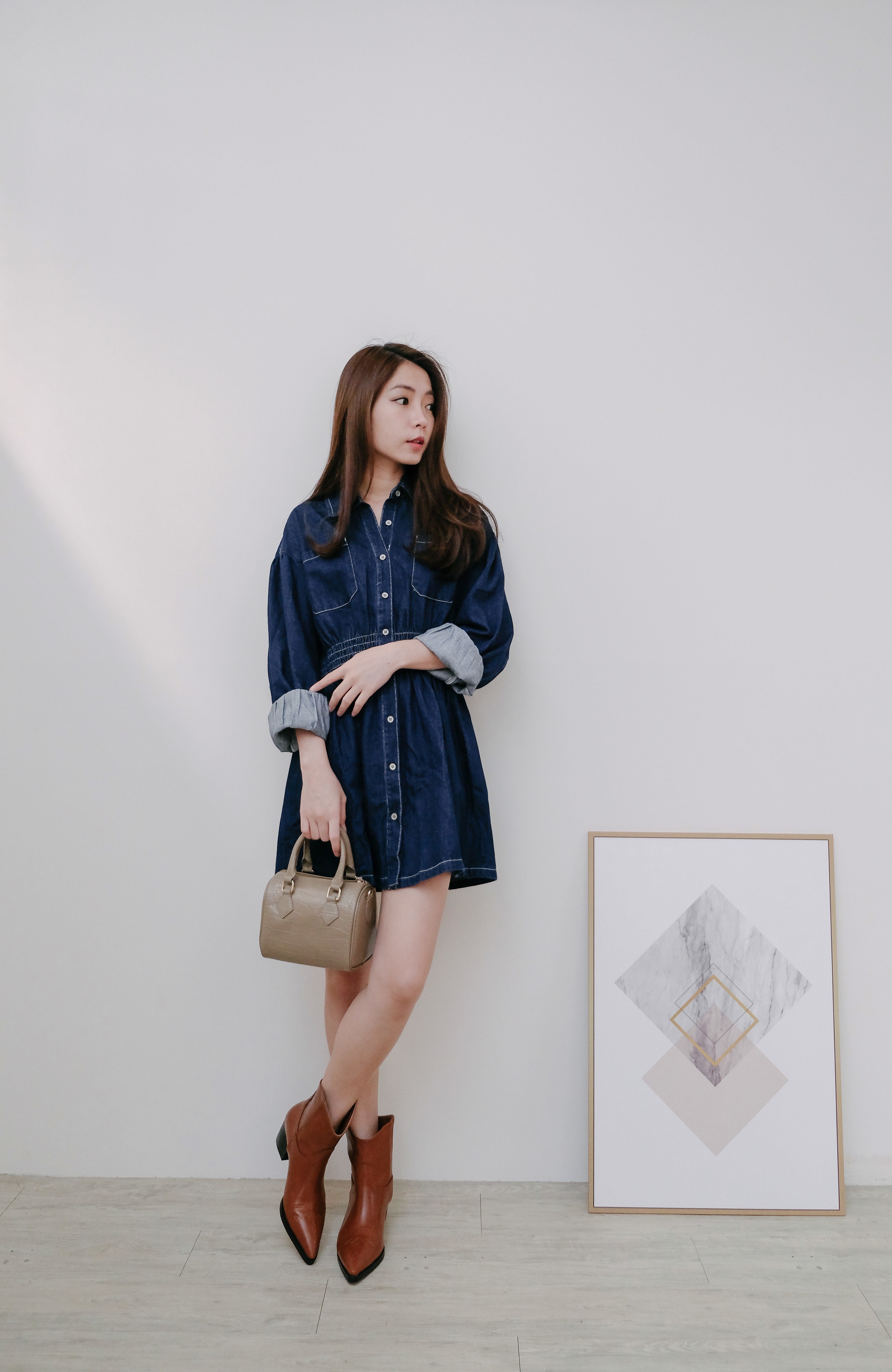 請收藏神美設計師外車線牛仔襯衫洋