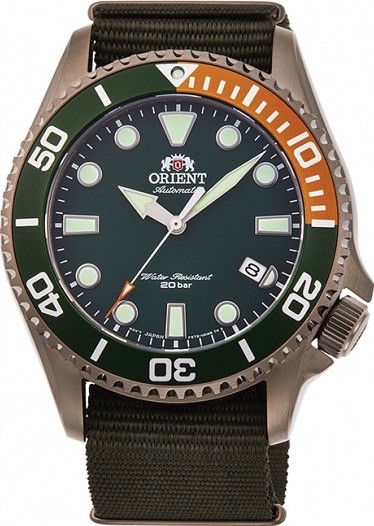 萬年鐘錶 - 東方錶  ORIENT   潛水錶  古銅框綠帆布潛水錶  RA-AC0K04E   錶徑: 43.4mm