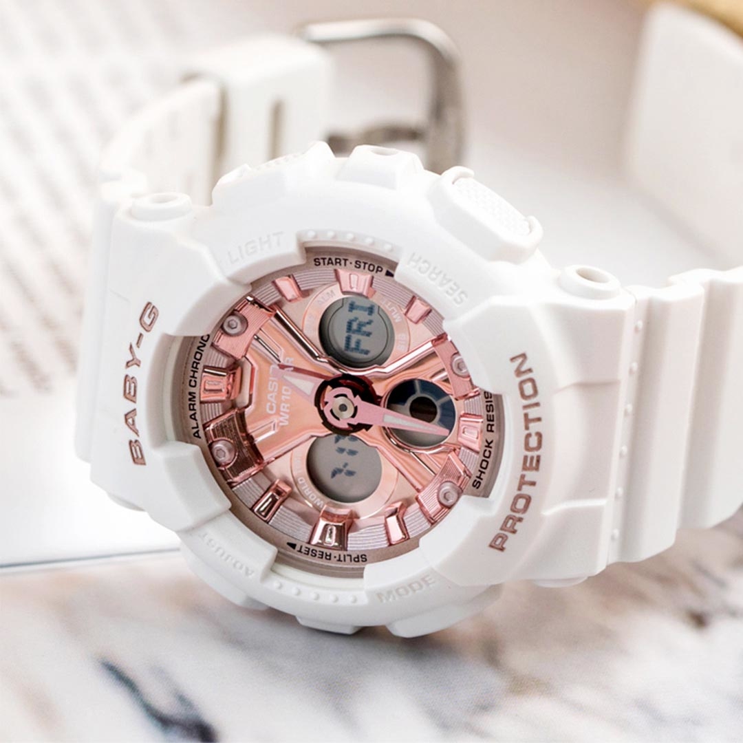 Buy Casio Baby-G BA-130-7A1 White x Rose Gold Watch