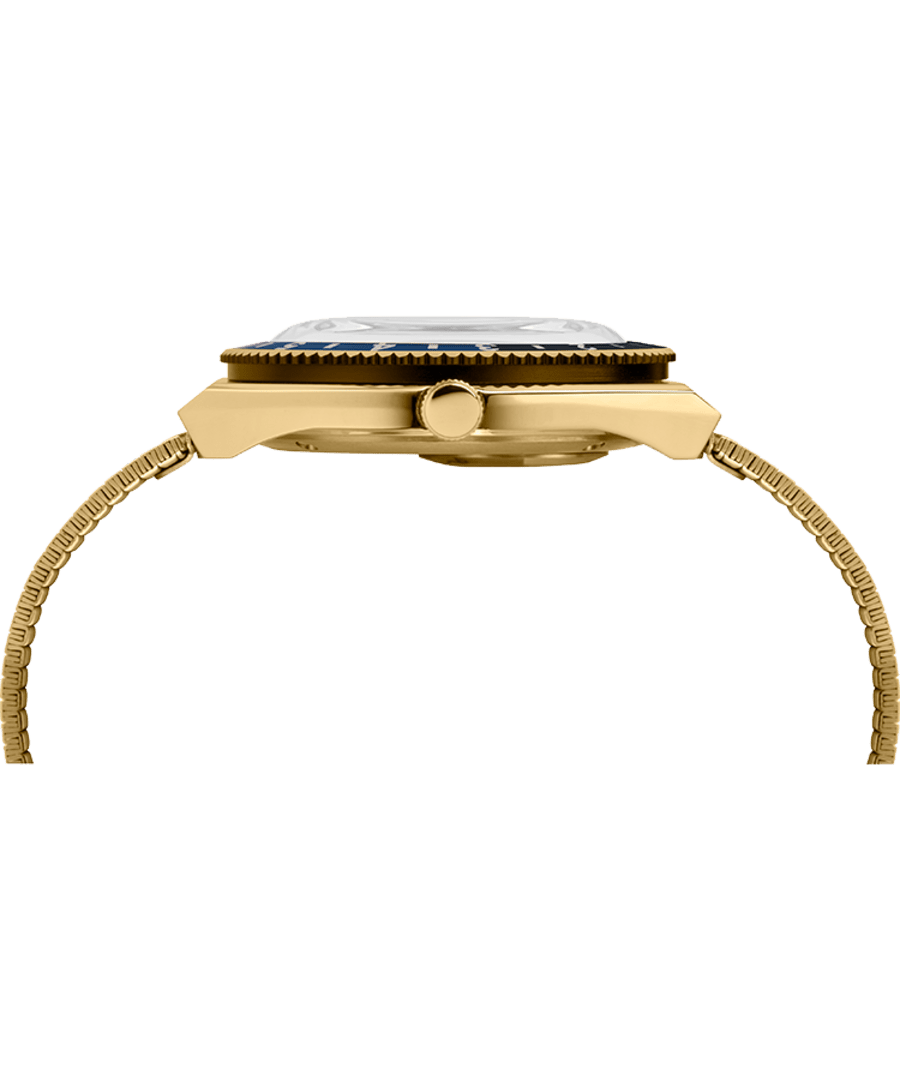 萬年鐘錶 - TIMEX 天美時   Q-Timex   金色藍面黑藍雙色圈經典錶盤  TW2U61400復古腕錶  timex Q  錶徑38 MM